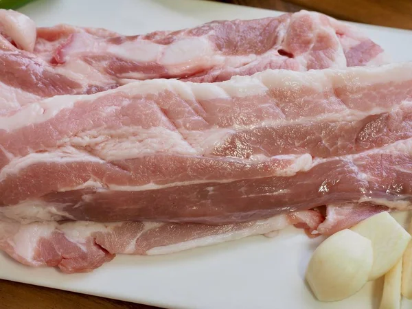 Élelmiszer Koreai Sertésborda Belly Zöldségek Samgyeopsal — Stock Fotó