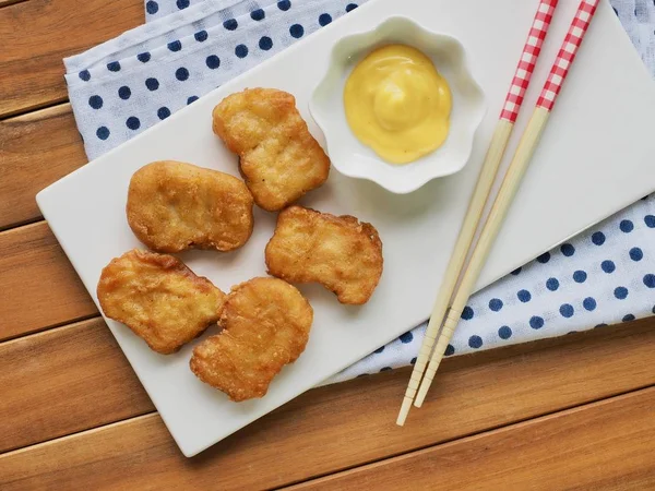 Chicken Nuggets Honey Mustard Sauce — Stock Photo, Image