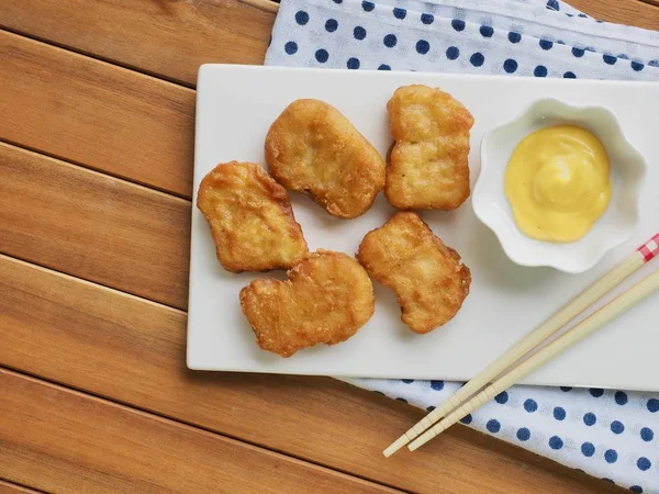 Chicken Nuggets Honey Mustard Sauce — Stock Photo, Image