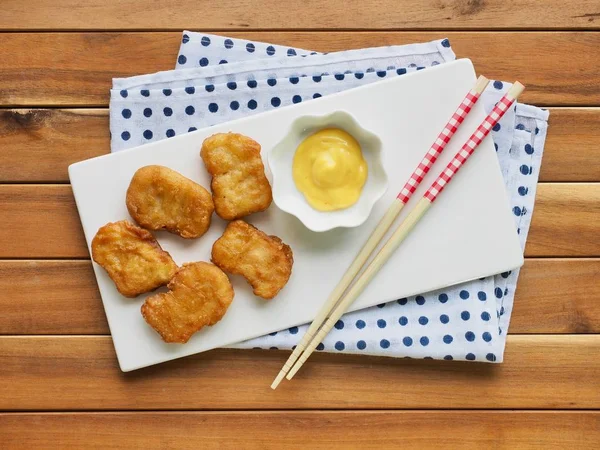 Chicken Nuggets Honey Mustard Sauce — Stock Photo, Image