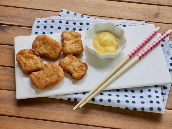 Chicken Nuggets Honey Mustard Sauce — Stock Photo, Image