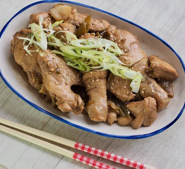 Nourriture Asiatique Poulet Cuit Sauce Soja — Photo