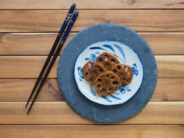 Kore Yemeği Simmered Soya Sosu Lotus Root — Stok fotoğraf
