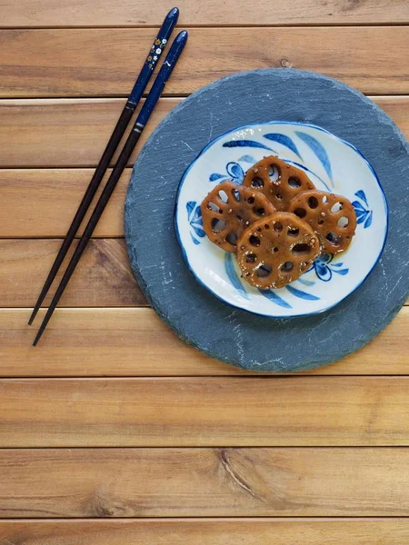 Korean Food Simmered Soy Sauce Lotus Root — Stock Photo, Image