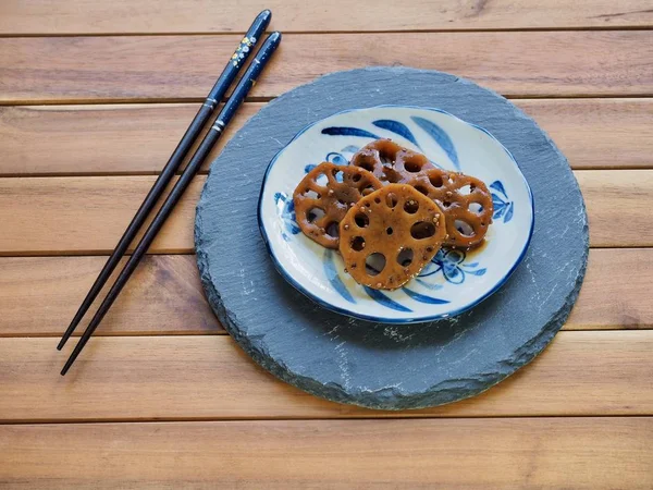 Korean Food Simmered Soy Sauce Lotus Root — Stock Photo, Image