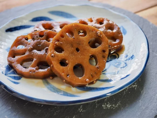 Korean Food Simmered Soy Sauce Lotus Root — Stock Photo, Image