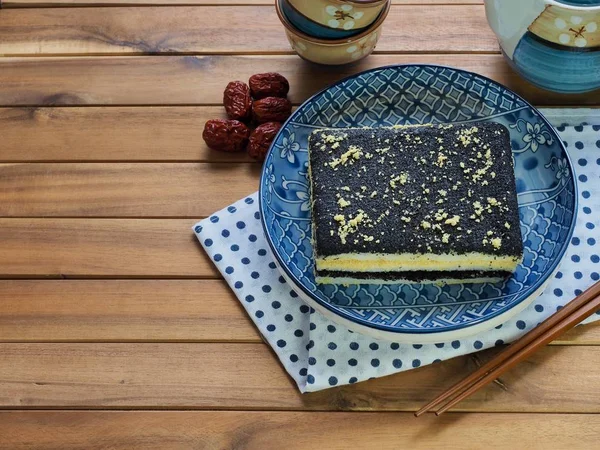 Comida Asiática Bolo Arroz Glutinoso Gergelim Preto — Fotografia de Stock