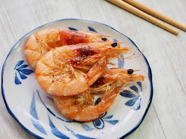 Aziatisch Eten Gegrilde Garnalen — Stockfoto