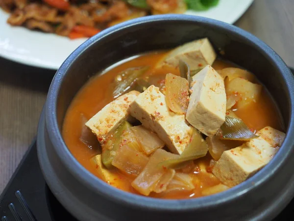 Masakan Korea Kue Kedelai Rebus Sup Miso Ugeoji Doenjangguk — Stok Foto