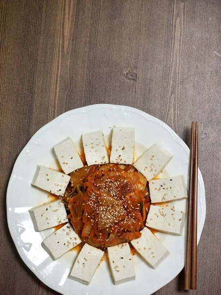 Κορεατικά Τροφίμων Tofu Kimchi — Φωτογραφία Αρχείου