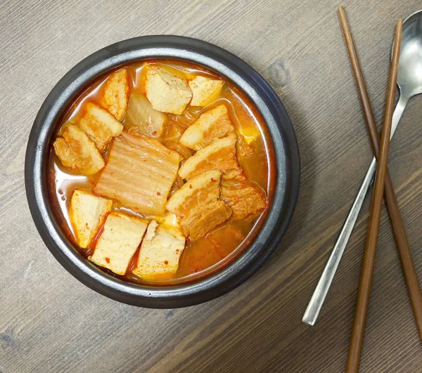 Корейська Кухня Кимчи Тушковане Ясо Kimchi Jjigae — стокове фото
