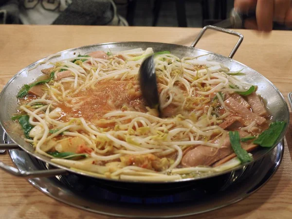 Comida Coreana Picante Ensopado Salsicha — Fotografia de Stock