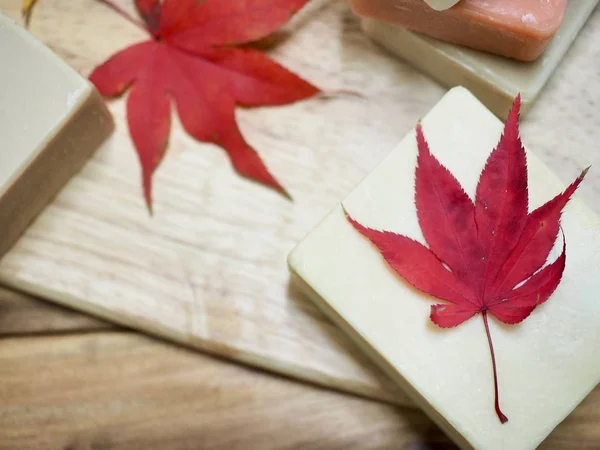 Varios Jabones Naturales Otoño Hoja Arce — Foto de Stock