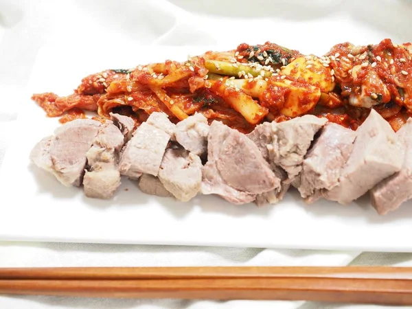 Kimchi Cerdo Napa Envolturas Con Cerdo Bossam — Foto de Stock