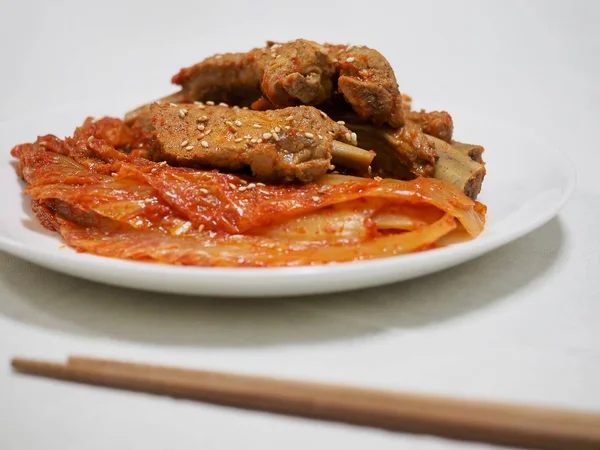 Makanan Korea Stir Goreng Daging Babi Kembali Iga Kimchi — Stok Foto