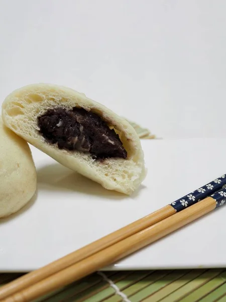 Comida Asiática Bollo Vapor Bollo Vapor Con Relleno Pasta Frijol —  Fotos de Stock