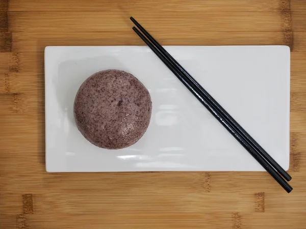 Comida Asiática Bollo Vapor Bollo Vapor Con Relleno Pasta Frijol — Foto de Stock