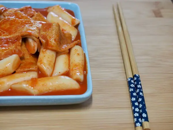 Comida Coreana Pastel Arroz Frito Tteok Bokki —  Fotos de Stock