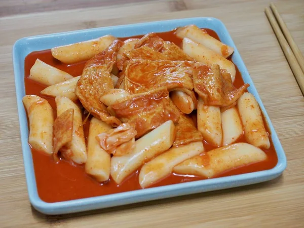 Comida Coreana Pastel Arroz Frito Tteok Bokki —  Fotos de Stock
