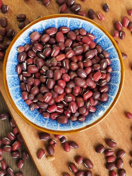 Red beans in a porcelain dish, small beans, azuki