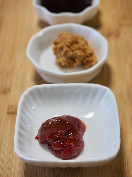 Koreaanse Saus Soja Pasta Rode Peper Plakt Soja Saus — Stockfoto
