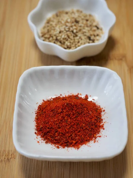 Korean Spice Powder Red Pepper Powder Perilla Powder Pepper Goshamsam — Stock Photo, Image