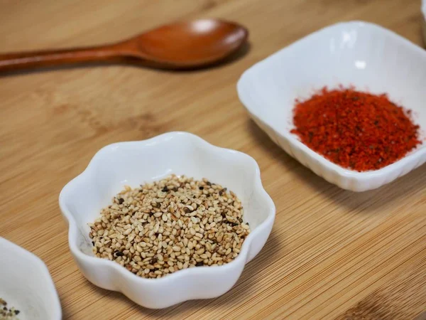 Korean Spice Powder Red Pepper Powder Perilla Powder Pepper Goshamsam — Stock Photo, Image