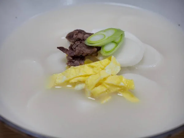 Корейська Кухня Рису Торт Суп Tteokguk Slicedrice Cakesoup — стокове фото