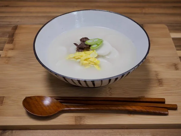 Sopa Bolo Arroz Comida Coreana Tteokguk Slicedrice Cakesoup — Fotografia de Stock