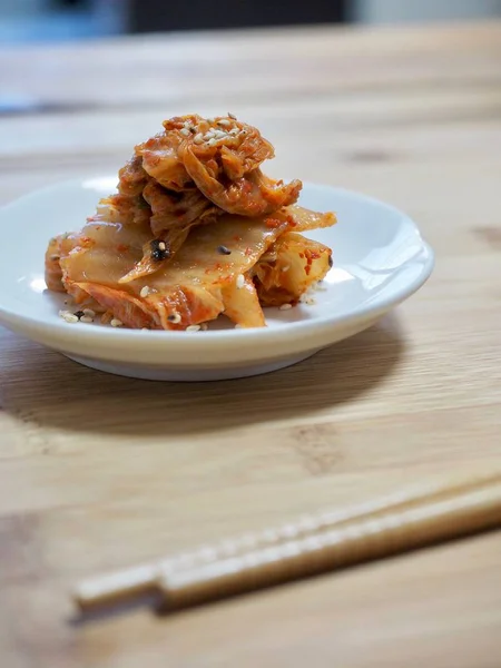 Korean Side Dishes Stir Fried Kimchi — Stock Photo, Image