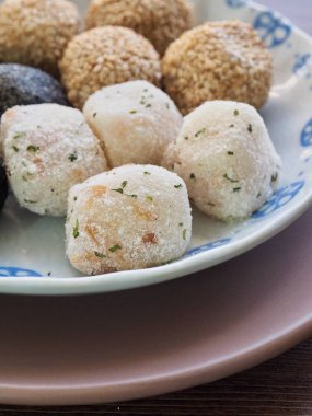 Asya gıda susam yapışkan pirinç keki, siyah susam yapışkan pirinç keki ve ballcake pirinç 