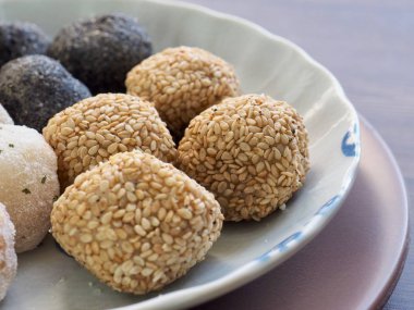 Asya gıda susam yapışkan pirinç keki, siyah susam yapışkan pirinç keki ve ballcake pirinç 