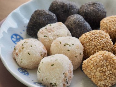 Asya gıda susam yapışkan pirinç keki, siyah susam yapışkan pirinç keki ve ballcake pirinç 