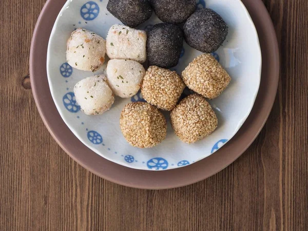 Asian food Sesame glutinous rice cake, Black sesame glutinous rice cake and rice ballcake