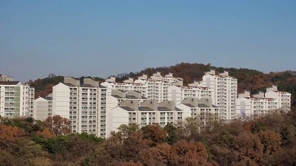 在韩国的公寓用太阳能电池板 — 图库照片