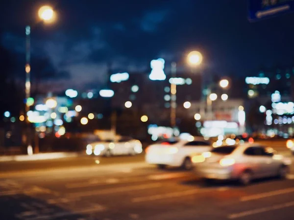 Centrum Města Noc Ulice Bokeh Vynechal Zaměření — Stock fotografie