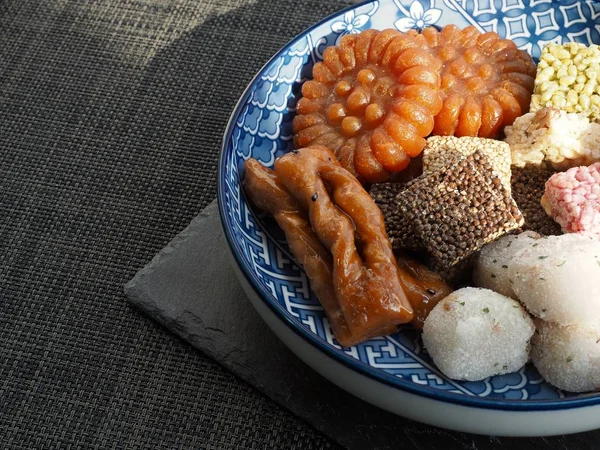 Dulces Galletas Tradicionales Coreanas Yugwa Pastel Arroz Glutinoso Gangjeong — Foto de Stock