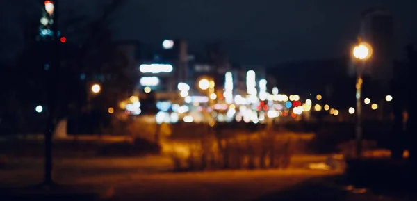 Centro Ciudad Noche Calle Bokeh Enfoque Perdido — Foto de Stock