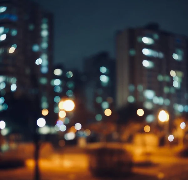 City Center Night Street Bokeh Missed Focus — Stock Photo, Image