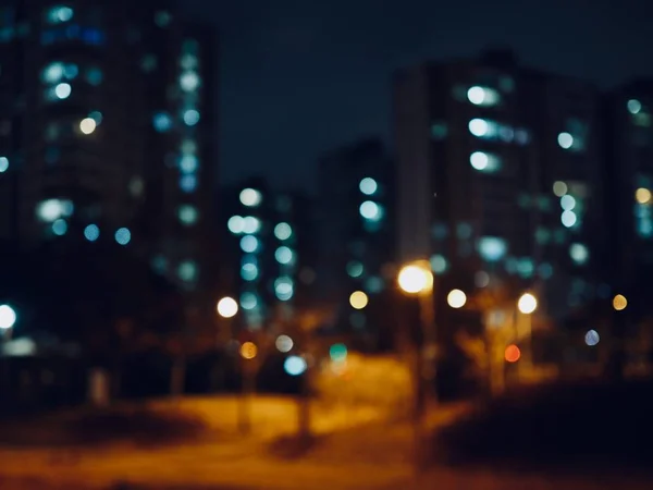 City Center Night Street Bokeh Missed Focus — Stock Photo, Image