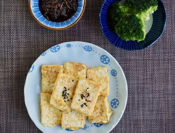 Plongée Asiatique Tofu Sauce Brocoli Soja — Photo