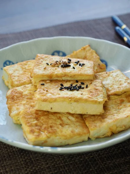 Asiático Comida Tofu Mergulho Brócolis Molho Soja — Fotografia de Stock