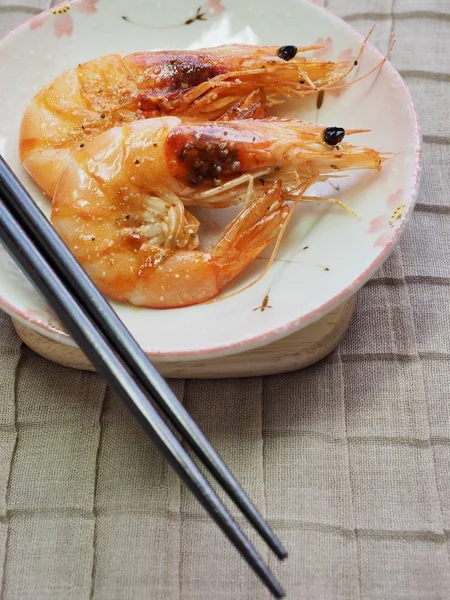 Aziatisch Eten Gegrilde Garnalen — Stockfoto