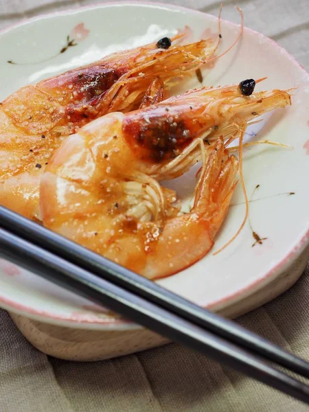 Alimentation Asiatique Crevettes Grillées — Photo