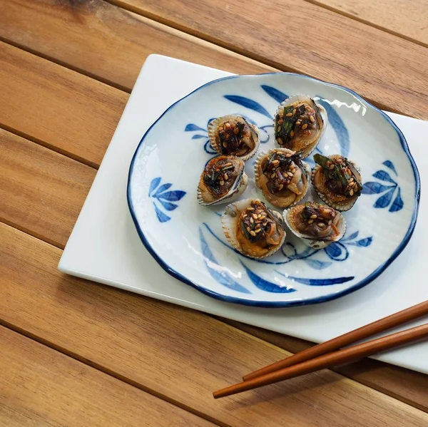 Koreansk Mat Hjärtmussla Sojasås Kryddningen — Stockfoto