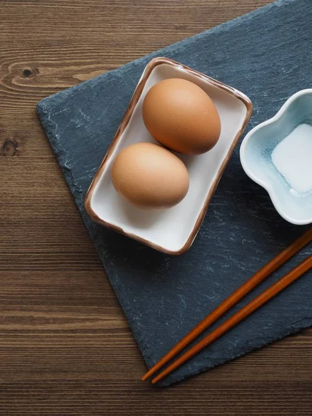 Telur Rebus Garam Dan Sumpit — Stok Foto