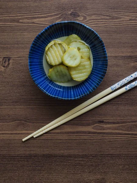 Side Dish Cucumber Pickle Chopsticks — Stock Photo, Image