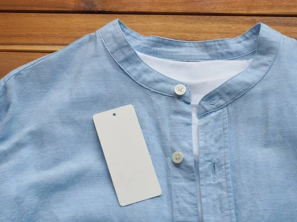 Blue Linen Shirt Clothing Label Summer Clothing — Stock Photo, Image