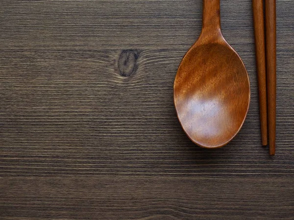 Tradición Coreana Cuchara Madera Palillos Madera Fondo Tablero Madera —  Fotos de Stock