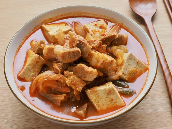 Корейська Кухня Кимчи Тушковане Ясо Kimchi Jjigae — стокове фото